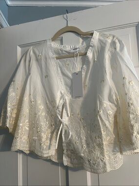 Cream Embroidered Tie-Front Cape Jacket
